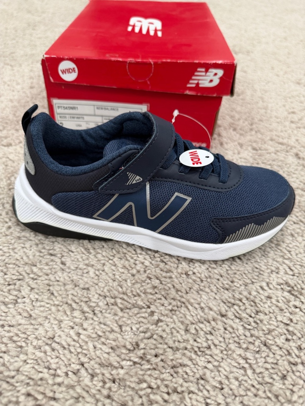 New Balance Kids Navy and White Wide Sneaker